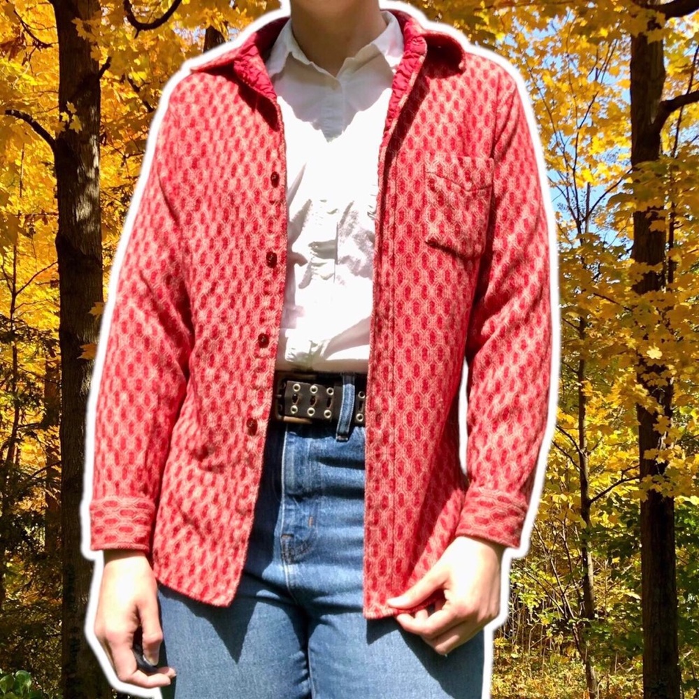 True Vintage Pendleton Faded Red and White Honeycomb Wool Button-Up Shirt